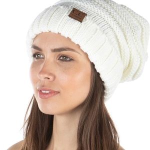 C.C Funky Trendy Warm Oversized Chunky Soft Oversized Cable Knit Beanie Ivory